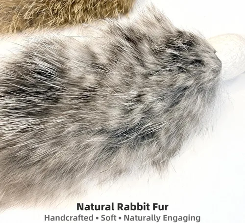Miniatura 3 de Paquete de 2 repuestos de juguete de piel de conejo natural para gatos, silenciosos e interactivos para gatos de interior, cabezales de repuesto
