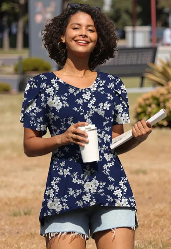 Miniatura 3 de CATHY 2025 - Blusas de verano para mujer, con mangas cortas, cuello en V, estilo túnica, tallas S-4XL