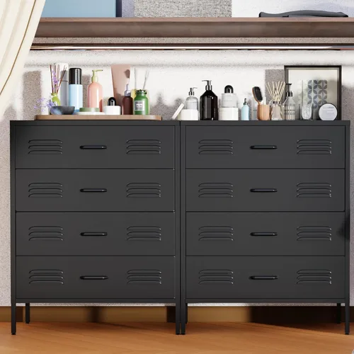 Miniatura 7 de LCAOPC Cómoda de metal negro con 4 cajones para dormitorio, cómoda para armario, aparadores de dormitorio con cajones, aparadores de metal y cajones