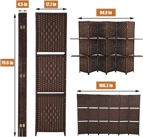 Miniatura 7 de Divisores de habitación y pantallas plegables de privacidad, 6 paneles de 71 pulgadas de alto, divisor de separación de habitación portátil con 2