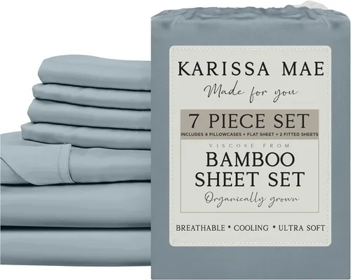 Miniatura 54 de KARISSA MAE Juego de sábanas tamaño individual de viscosa de bambú refrescante, 100% cultivadas orgánicamente, bolsillo profundo de 18 pulgadas