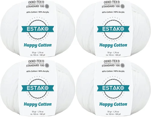Miniatura 18 de Estako Happy Cotton, 1,76 oz (50 g) / 180 yardas (165 m) de lana 60 % algodón y 40 % acrílico, suave, fina/deportiva (2) para crochet y tejer