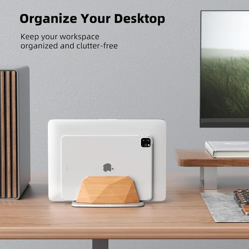 Miniatura 5 de AFOOYO Soporte vertical para laptop, soporte ajustable de madera para laptop, base de escritorio compatible con todos los MacBook, Surface