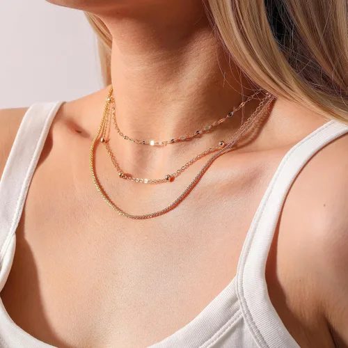 Miniatura 6 de WEDDINEN Juego de collares de oro en capas para mujer, collar de cadena delicado, simple, multicapa, ajustable, moderno