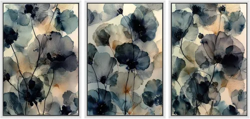Miniatura 60 de SIGNWIN Lienzo enmarcado para pared, juego de arte de collage de hojas transparentes en blanco y negro, ilustraciones de naturaleza silvestre, arte