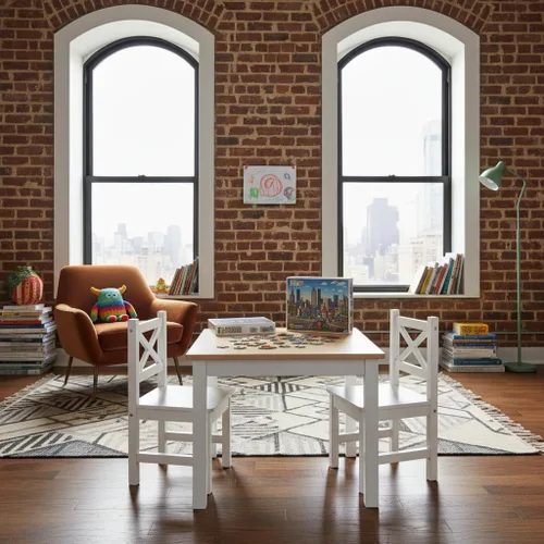 Miniatura 8 de PETIT BATEAU Juego de mesa y 2 sillas de madera maciza para niños, diseño irlandés Montessori Modern AMMEHOELA para niños de 2 a 8 años, regalo