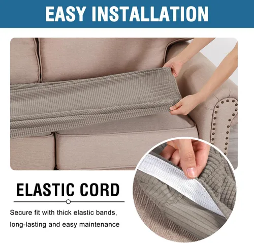 Miniatura 5 de H.VERSAILTEX Fundas de cojín individuales superelásticas para asiento – Juegos de fundas de cojín de sofá y sillón – Tela de sarga texturizada Gris