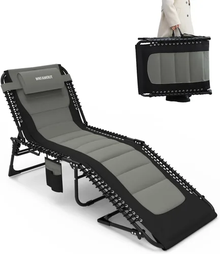Miniatura 8 de Sillón plegable para exteriores acolchado para adultos de 264 libras, tumbona de patio para exteriores, silla de playa reclinable ajustable de 5