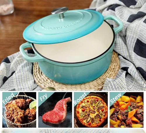 Miniatura 6 de EDGING CASTING Horno holandés cubierto de hierro fundido esmaltado de 5.5 cuartos con doble asa para hornear pan, hornos holandeses con tapa, azul