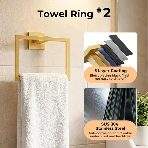 Miniatura 4 de Kit de 10 piezas de accesorios de baño - Juego de acero inoxidable SUS304 con acabado cepillado, que incluye 2 barras de toalla de 23.6 pulgadas, 2