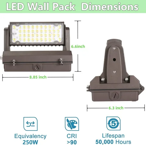 Miniatura 6 de Paquete de luz LED giratoria de 60 W del atardecer al amanecer, 5000K 8400LM 400-600W equivalente a HPS/HID, cabezal ajustable ETL, accesorio