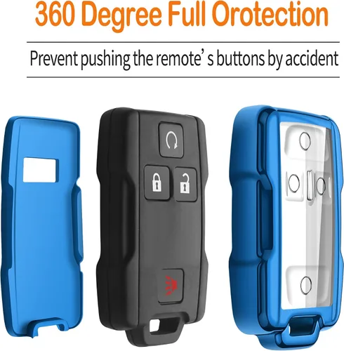 Miniatura 5 de Funda para llavero Chevrolet con llavero de protección completa, compatible con Silverado Suburban Tahoe Colorado GMC Sierra Yukon Canyon, color azul