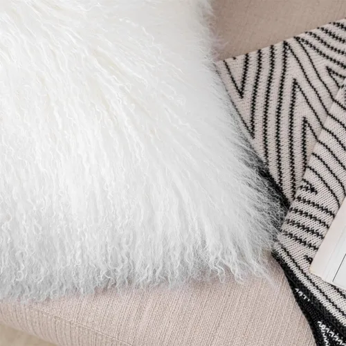 Miniatura 3 de Funda de almohada de piel de cordero mongol para decorar suave y esponjosa para sala de estar, accesorios de coche, 45 cm (18" x 18") Blanco