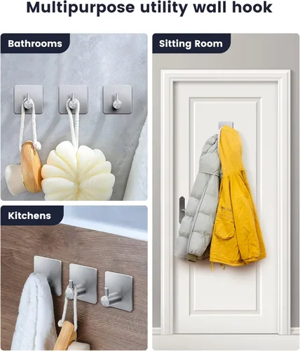 Miniatura 6 de xdgeLoad Ganchos adhesivos para toallas de baño, ganchos de toalla adhesivos plateados, paquete de 8, soportes para toallas