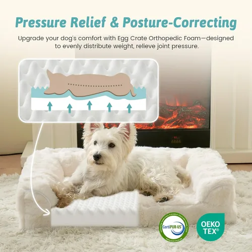 Miniatura 2 de COZY KISS Cama ortopédica de piel sintética de conejo para perro, cama grande para perro, sofá de espuma de apoyo para mascotas con funda de forro