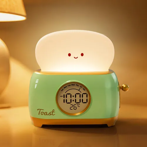 Reloj Despertador para Niños, Lindo Reloj Despertador con Luz Nocturna de Tostada para Dormitorios, Reloj de Escritorio LED Pequeño Recargable con