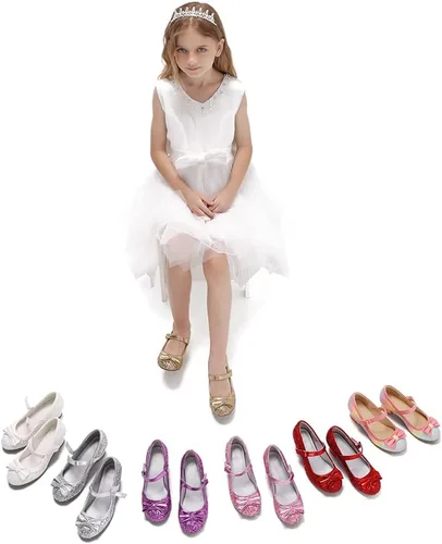 Miniatura 6 de K KomForme Zapatos de vestir para niña Mary Jane Glitter de 1.5 pulgadas, tacón bajo para boda, fiesta, zapatos de princesa