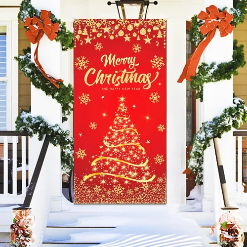 Miniatura 4 de Cubierta de Puerta de Navidad Árbol de Navidad Dorado Feliz Navidad Purpurina Copo de Nieve Cubierta de Puerta Pancartas Fondo de Fotografía