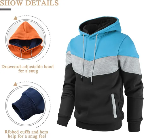 Miniatura 4 de Gesean Sudadera con capucha, de manga larga, para hombre, diseño de bloque de color, estilo informal, con bolsillo