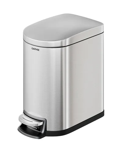 Miniatura 18 de Garvee Cubo de basura de metal de 1.6 galones / 6 litros con tapa, bote de basura delgado e impermeable para dormitorio, cubo de basura pequeño