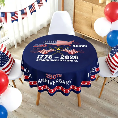 Mantel de 250 aniversario de Estados Unidos de 60 pulgadas, redondo, 4 de julio, mantel patriótico para el Día de los Caídos, 250 años de libertad