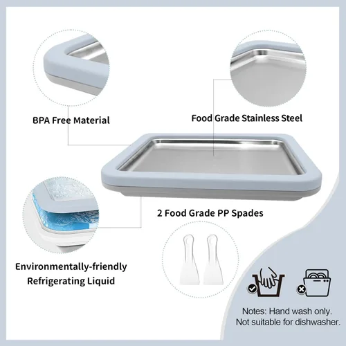 Miniatura 4 de Máquina para Hacer Helados Enrollados Máquina de Helado Instantáneo con 2 Espátulas Placa de Yogur Congelado Casero DIY Bandeja Instantánea