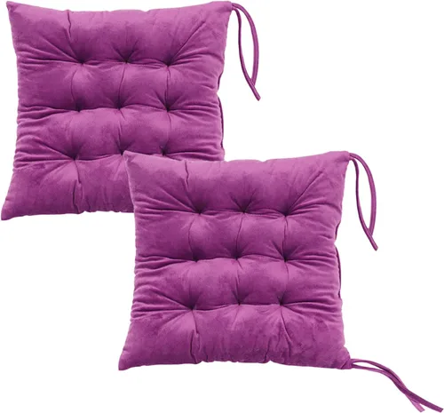 Miniatura 8 de Juego de 2 cojines para sillas de comedor con lazos, almohadilla antideslizante para silla de cocina para interior y tapete de asiento de comedor
