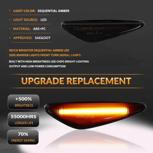 Miniatura 2 de Luces de marcador laterales LED ámbar secuenciales para Mazda MX-5 2016 en adelante, Mazda RX-8 2009-2012, Fiat 124 Spider 2017 en adelante