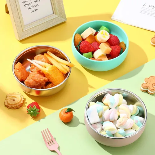 Miniatura 2 de Nuogo 2 Piezas Cuencos de Acero Inoxidable 304 para Bebé con Carcasa de Silicona Extraíble Cuencos para Niños Pequeños Recipiente Antiquemaduras