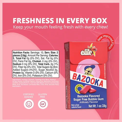 Miniatura 2 de Elite Must Sugar Gum Classic Flavor Bazooka, 1oz (paquete de 16) Producto de Israel