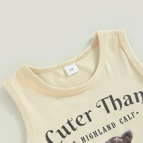 Miniatura 3 de Gueuusu Ropa de bebé occidental para niño, camiseta sin mangas con estampado de vaca de las tierras altas para niños pequeños, conjunto