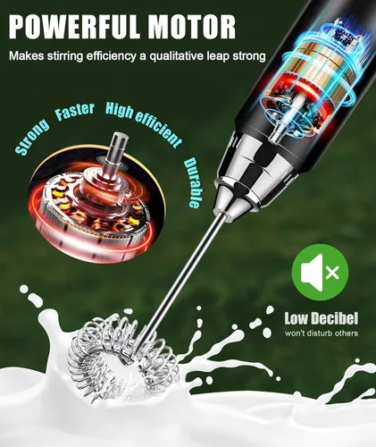 Miniatura 6 de YUSWKO Espumador de leche recargable para café, mezclador de bebidas de mano con 3 cabezales, 3 velocidades, varita espumadora de café ideal