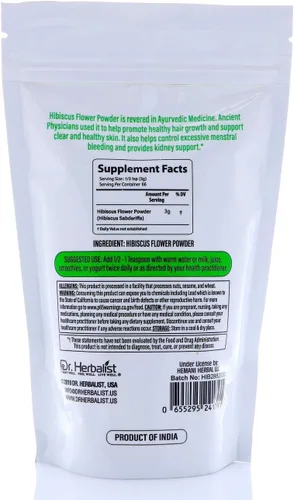 Miniatura 5 de Dr. HERBALIST Hibiscus Powder 7.05 oz - Polvo de flor de hibisco rosa sinensis puro - Té de hierbas y uso cosmético - Halal