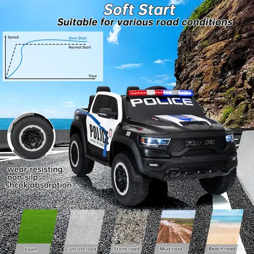 Miniatura 7 de FINITO 4WD - Camión de policía de 2 plazas para niños de 24 V, 4 x 4 pulgadas, auto de juguete con control remoto, camión eléctrico para niños