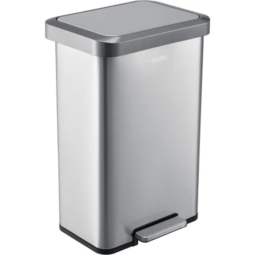 Global Industrial Bote de basura de acero inoxidable de 12 galones, escalón rectangular