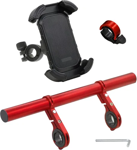 Miniatura 7 de Extensor de manillar de bicicleta con soporte para teléfono, barra de extensión de aluminio de 11.9", se ajusta a barras de 18–34mm, soporte