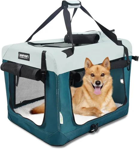 Miniatura 11 de JESPET Jaulas suaves para perros para mascotas, 3 puertas, plegables, con correas y tapete de forro polar para perros, gatos, conejos, uso