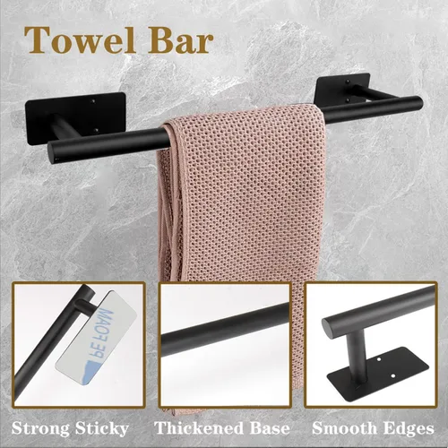 Miniatura 5 de Barra de Toalla de Baño Autoadhesiva, Barras de Toalla de Acero Inoxidable para Baño Adhesivas y Montadas en la Pared, Soporte de Toalla Resistente