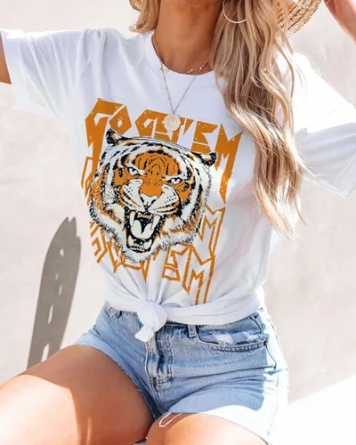 Miniatura 2 de Camisetas gráficas para mujer, de manga corta y cuello redondo, para el verano