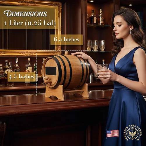 Miniatura 7 de Dispensador de barril de whisky de 1 litro con pizarra frontal, barriles de roble para criar whisky, cócteles, tequila, barril de bourbon decoración