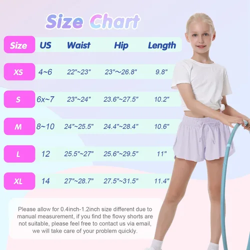 Miniatura 6 de QooNoo Girls Butterfly Shorts with Pocket Flowy Athletic Shorts High Waist Preppy Running Shorts for Kids Teen