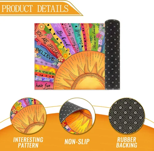 Miniatura 4 de Tapete bohemio con citas inspiradoras de 17 x 29 pulgadas, tapete decorativo de entrada, tapete de goma antideslizante, tapete lavable