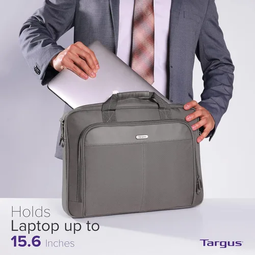 Miniatura 2 de Targus Classic Slim Laptop Bag - Ergonomic Briefcase and Messenger Bag - Spacious Foam Padded for Laptops and Under Gris
