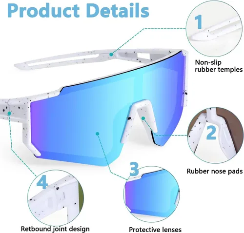 Miniatura 9 de Paquete de 2 lentes de sol de béisbol para niños y jóvenes, gafas de sol deportivas para niños y niñas, gafas de golf para ciclismo, correr, golf
