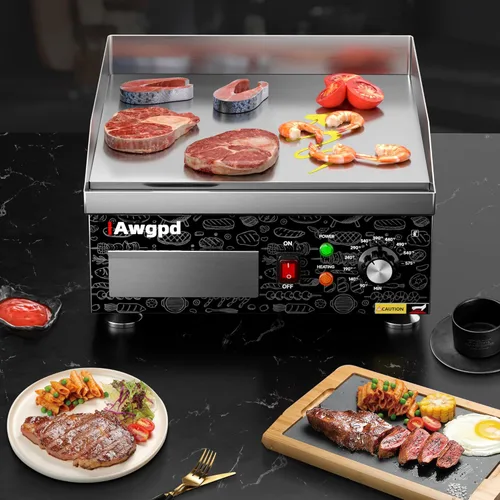 Miniatura 8 de Plancha eléctrica comercial de 14 pulgadas, plancha eléctrica de encimera plana, parrilla eléctrica superior plana de 110 V 1800 W, parrilla