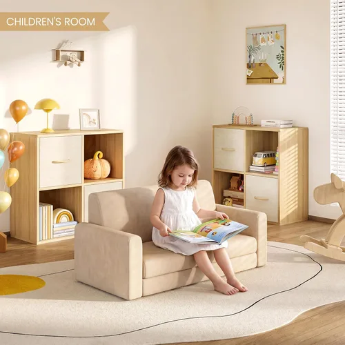 Miniatura 9 de EXPERLAM Organizador de Almacenamiento de 4 Cubos - Estantería de Madera Maciza con 2 Contenedores de Almacenamiento, Estante de Cubos con 2 Paneles