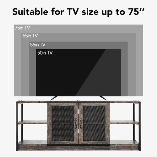 Miniatura 2 de Garvee Soporte de TV para TV de más de 65 pulgadas, centro de entretenimiento industrial con 4 estantes, armario de TV de granja con 2 puertas