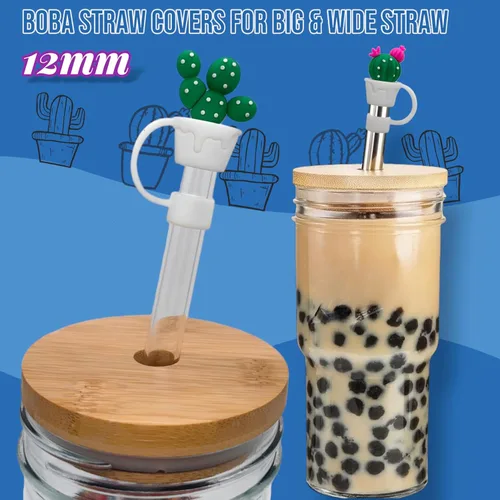 Miniatura 6 de 4 fundas grandes para pajitas Boba, 0.472 in y 0.551 in, puntas de paja de silicona jumbo para pajitas de vidrio Boba anchas y grandes