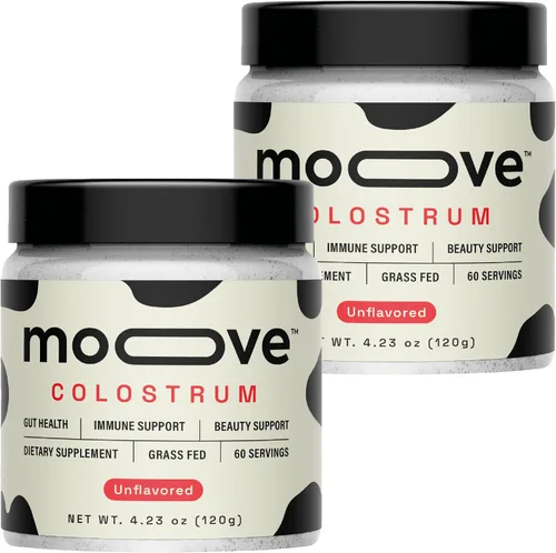 MOOVE Polvo de calostro bovino sin sabor, vacas holandesas alimentadas con pasto, apoyo inmunológico e intestinal, proteína natural, superalimento