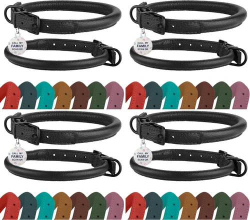 Miniatura 13 de Collar de cuero enrollado para perro, diseño redondo suave que evita enredos y enmarañe con etiqueta de identificación para perros pequeños, Hebilla